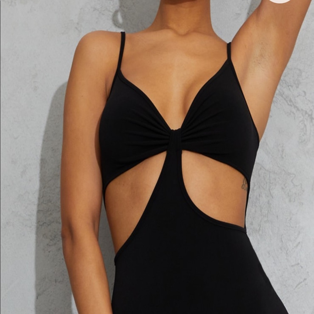 Black slinky strappy cut out detail midi dress